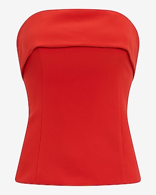 Studio Stretch Twill Fold Over Strapless Tailored Top