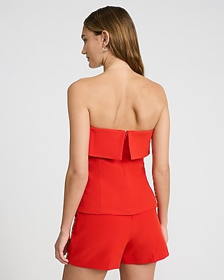 Studio Stretch Twill Fold Over Strapless Tailored Top