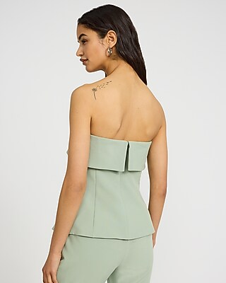Studio Stretch Twill Fold Over Strapless Tailored Top