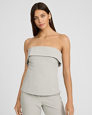 Studio Stretch Twill Fold Over Strapless Tailored Top