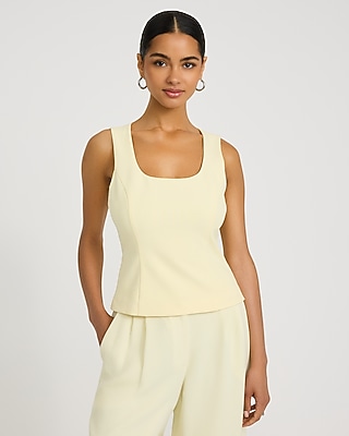 Studio Stretch Twill Scoop Neck Tie Back Tailored Tank