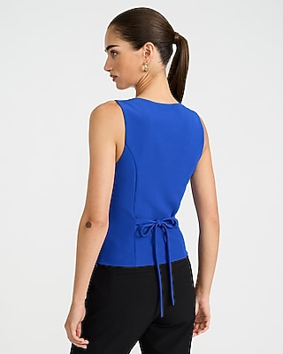 Scoop Neck Tie Back Tailored Tank in Studio Stretch Twill - thumbnail 5