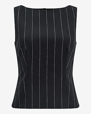 Linen-Blend Striped Boat Neck Tailored Peplum Tank