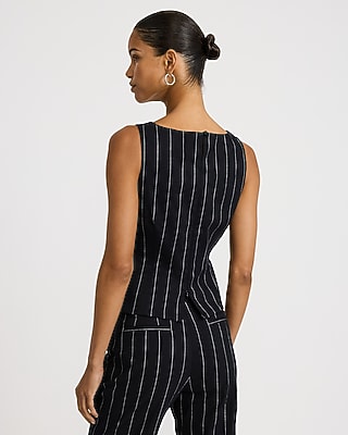 Linen-Blend Striped Boat Neck Tailored Peplum Tank