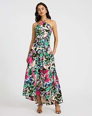 Cotton Poplin Printed Tie Halter Smocked Back Tank