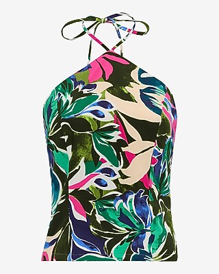 Cotton Poplin Printed Tie Halter Smocked Back Tank - image 5