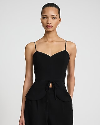 Signature Crepe Sweetheart Tie Front Cutaway Tailored Tank