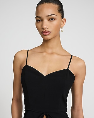 Signature Crepe Sweetheart Tie Front Cutaway Tailored Tank