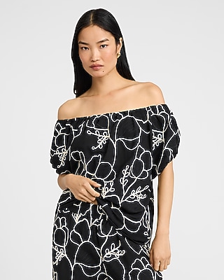 Floral Embroidered Off The Shoulder Top