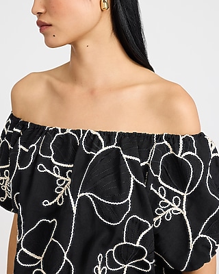 Floral Embroidered Off The Shoulder Top