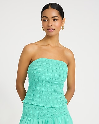 tube top linen dress Shirred Tube Top Pleated Maxi Dress in White Linen