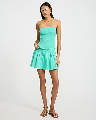 Summer-Blend Linen Strapless Smocked Tube Top