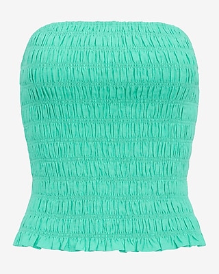 Summer-Blend Linen Strapless Smocked Tube Top