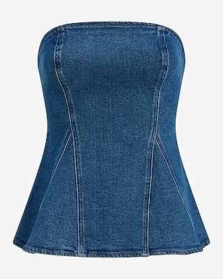 Denim Strapless Seamed Peplum Tube Top