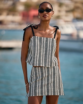 Contrast Striped Square Neck Tie Strap Tank