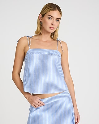 Striped Cotton Tie Strap Flowy Cami