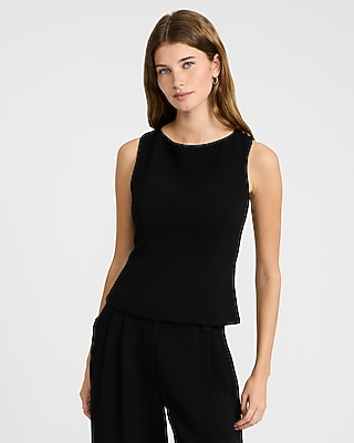 Signature Crepe Boat Neck Peplum Tailored Tank