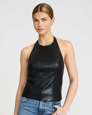 Faux Leather Halter Tailored Top