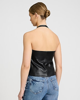 Faux Leather Halter Tailored Top