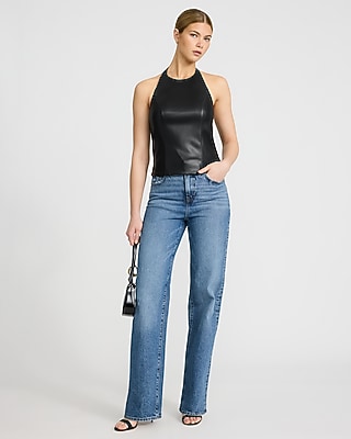 Faux Leather Halter Tailored Top