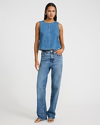 Crew Neck Medium Wash Denim Tank