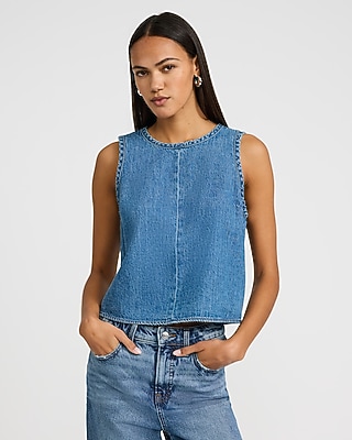 Crew Neck Medium Wash Denim Tank