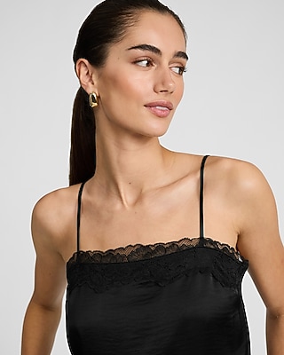 Satin Lace Trim Square Neck Tunic Cami