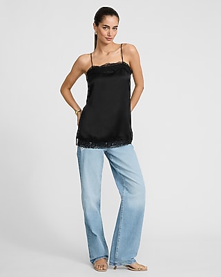 Satin Lace Trim Square Neck Tunic Cami