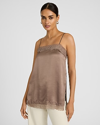 Satin Lace Trim Square Neck Tunic Cami | Express