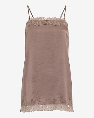 Satin Lace Trim Square Neck Tunic Cami