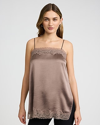 Satin Lace Trim Square Neck Tunic Cami