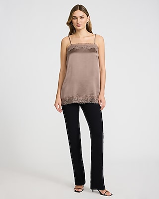 Satin Lace Trim Square Neck Tunic Cami