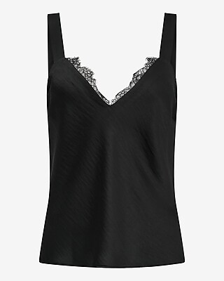 Satin Lace Trim V-Neck Wide Strap Cami