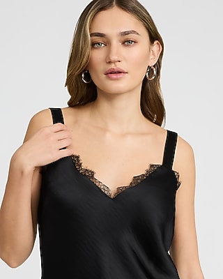 Satin Lace Trim V-Neck Wide Strap Cami