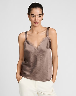 Satin Lace Trim V-neck Wide Strap Cami | Express