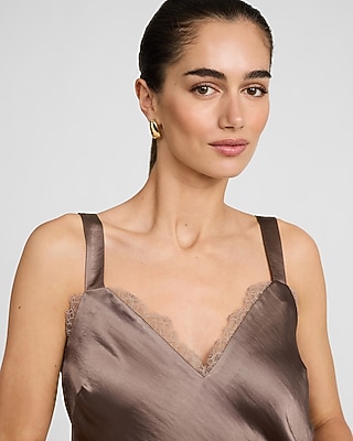 Satin Lace Trim V-Neck Wide Strap Cami