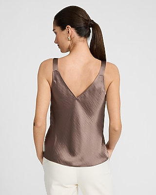 Satin Lace Trim V-Neck Wide Strap Cami