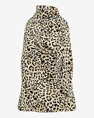 Leopard Cowl Neck Scarf Draped Top