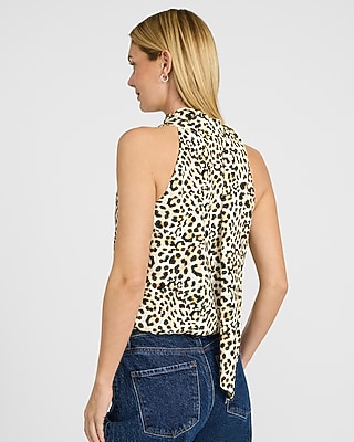 Leopard Cowl Neck Scarf Draped Top