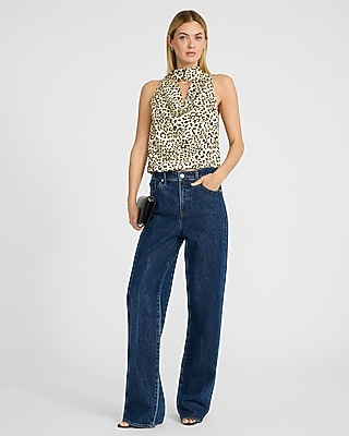 Leopard Cowl Neck Scarf Draped Top
