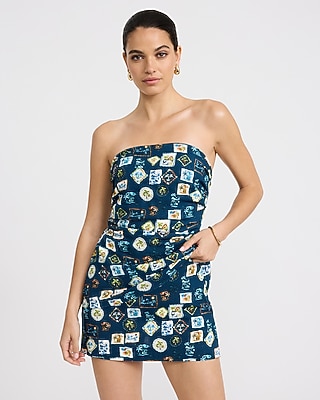 feel effortlessly linen blend unique print smocked back midi dress London Times Plus Size Printed Linen Puff Sleeve Ruched Empire Smocked Back  Midi Dress