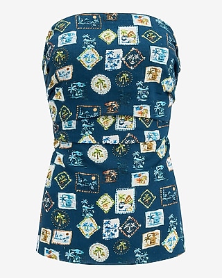 Summer-Blend Linen Printed Smocked Back Tube Top