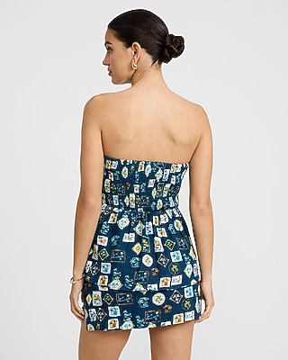 Summer-Blend Linen Printed Smocked Back Tube Top
