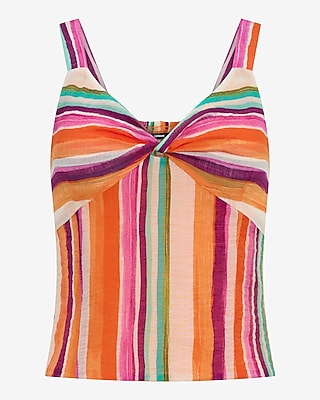 Textured Striped V-Neck Twist Front Tank