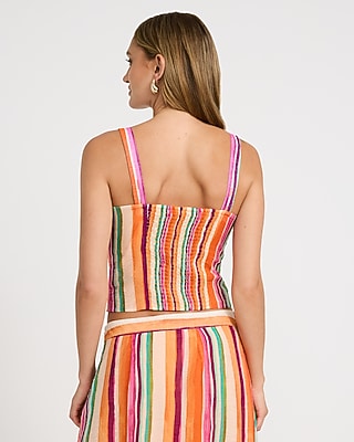 Textured Striped V-Neck Twist Front Tank