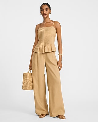 Summer-Blend Linen Pintuck Peplum Cami
