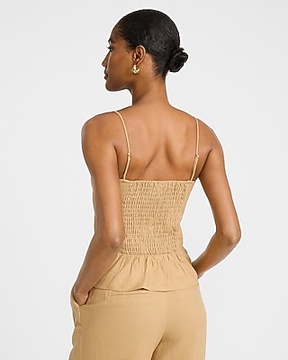 Summer-Blend Linen Pintuck Peplum Cami