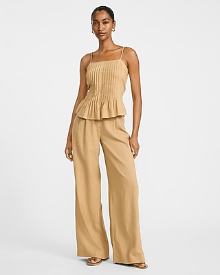 Summer-Blend Linen Pintuck Peplum Cami