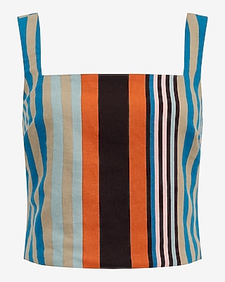 Summer-Blend Linen Striped Square Neck Tank