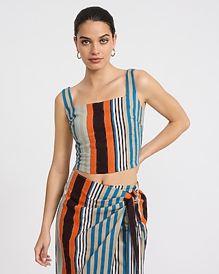 Summer-Blend Linen Striped Square Neck Tank